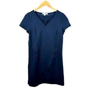 Boden Sheath Dress Size 8P Petite Navy Blue Cotton Cap Sleeve‎ V Neck Pockets